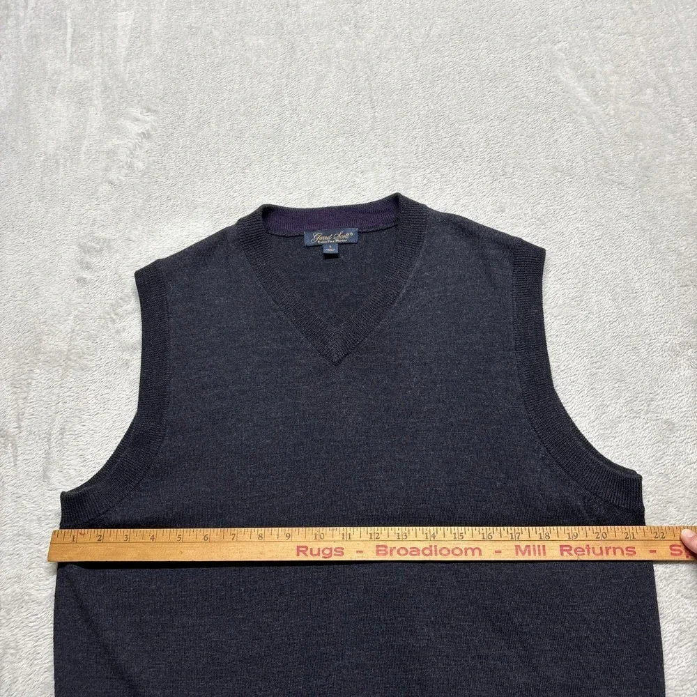 Garret‎ Scott Sweater Vest Mens L Charcoal Gray Extra Fine Merino Wool V Neck